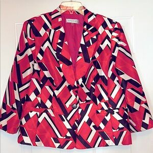 Kasper Women's Geometric Blazer Jacket Pink Black Size 16 Professional Career